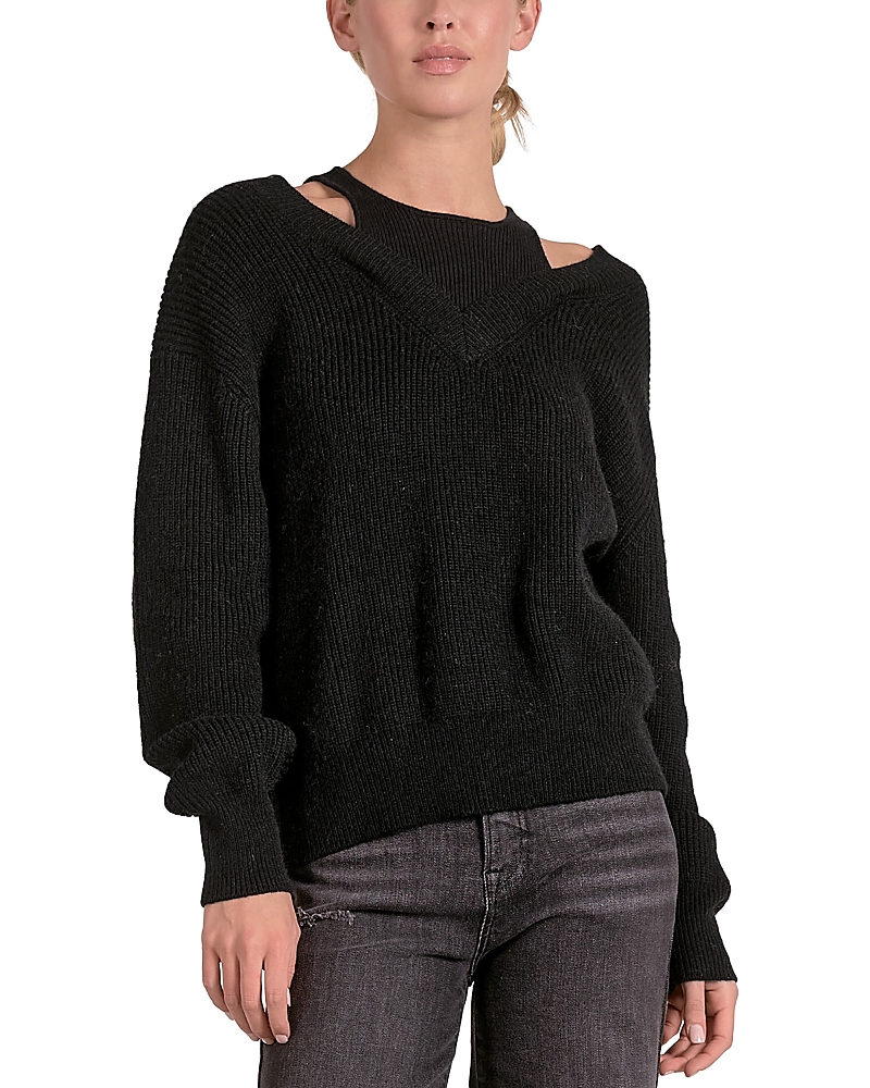 Elan Deep V Neck Sweater In Black