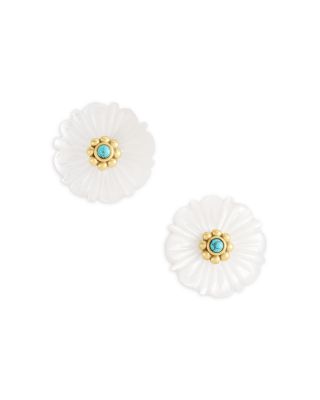 Milos Carved Stone Flower Stud Earrings