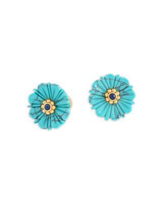 Milos Carved Stone Flower Stud Earrings