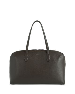 Large Grained-Leather Day Tote in Dark Brown