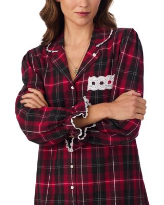 Long Sleeve Cotton Flannel Notch Collar Nightshirt 
