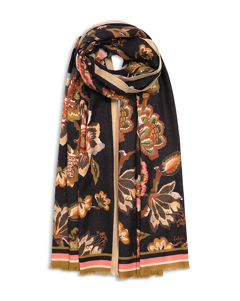 Echo Park Floral Wool & Silk Wrap In Black
