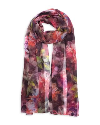 Hazy Floral Crinkle Silk Wrap Scarf