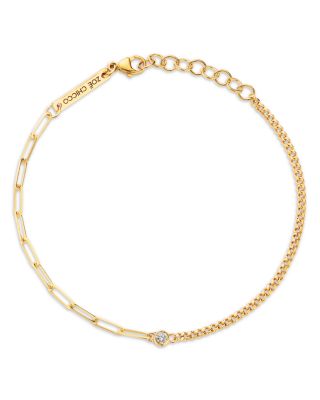 14K Yellow Gold Bezel Diamonds Mixed Chain Bracelet