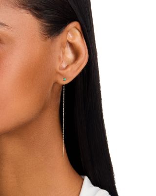 14K Yellow Gold Emerald Gemstones Emerald Threader Earrings