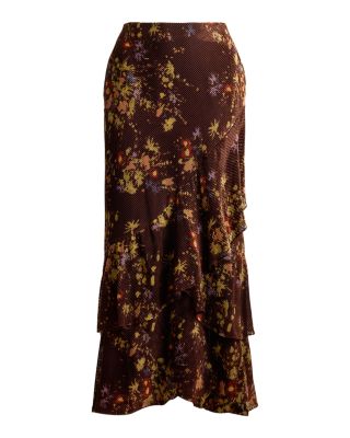 Plus Floral Burnout Velvet Tiered Maxiskirt