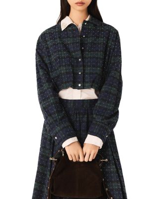 Check Rhinestone Cropped Shirt