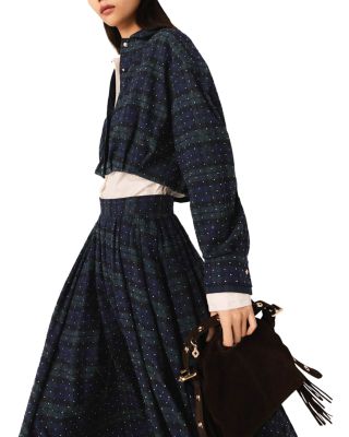 Check Rhinestone Cropped Shirt