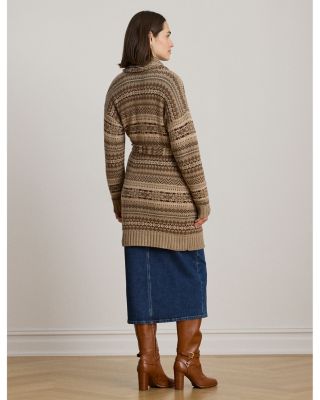 Fair Isle Belted Wool Blend Cardigan