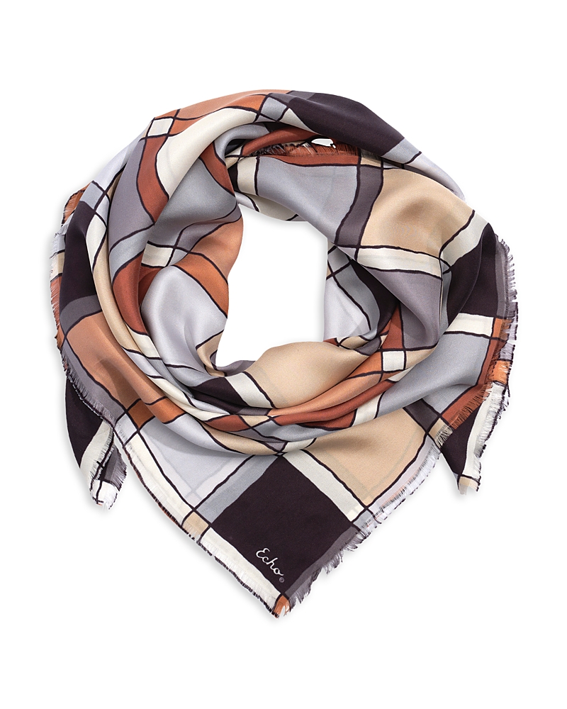 Echo Windowpane Square Silk Scarf In Silver