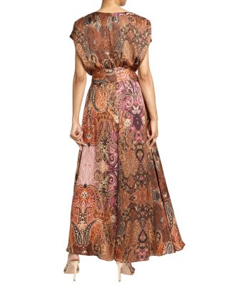 Fallon Midi Dress with Hi-Lo Skirt in Printed Charmeuse
