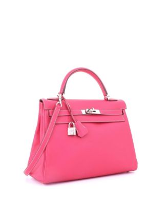 Kelly 32 Handbag Pink Epsom with Palladium Hardware