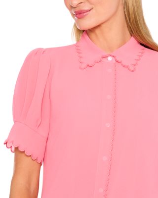 Scalloped Button Front Blouse