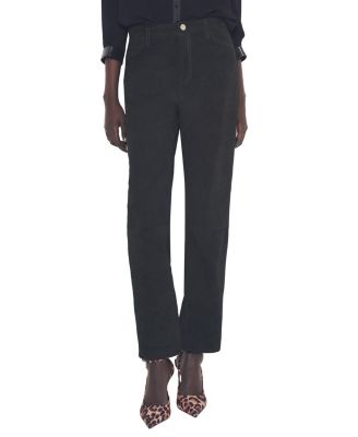 Cindy Supersuede Slim Leather Jeans in Black