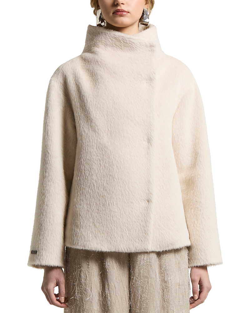 Peserico High-neck Asymmetrical-fastening Coat In Neutral