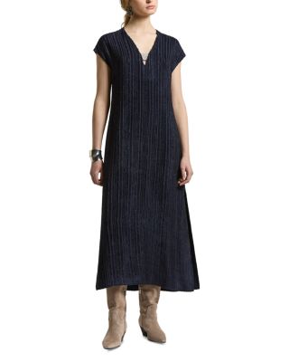 Pliss&eacute; Cap Sleeve Midi Dress