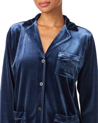 Velvet Long Sleeve Notch Collar Long Pants Pajama Set