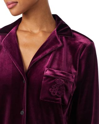 Velvet Long Sleeve Notch Collar Long Pants Pajama Set