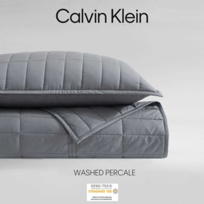 Washed Percale Solid 3 Piece Quilt Set, Queen