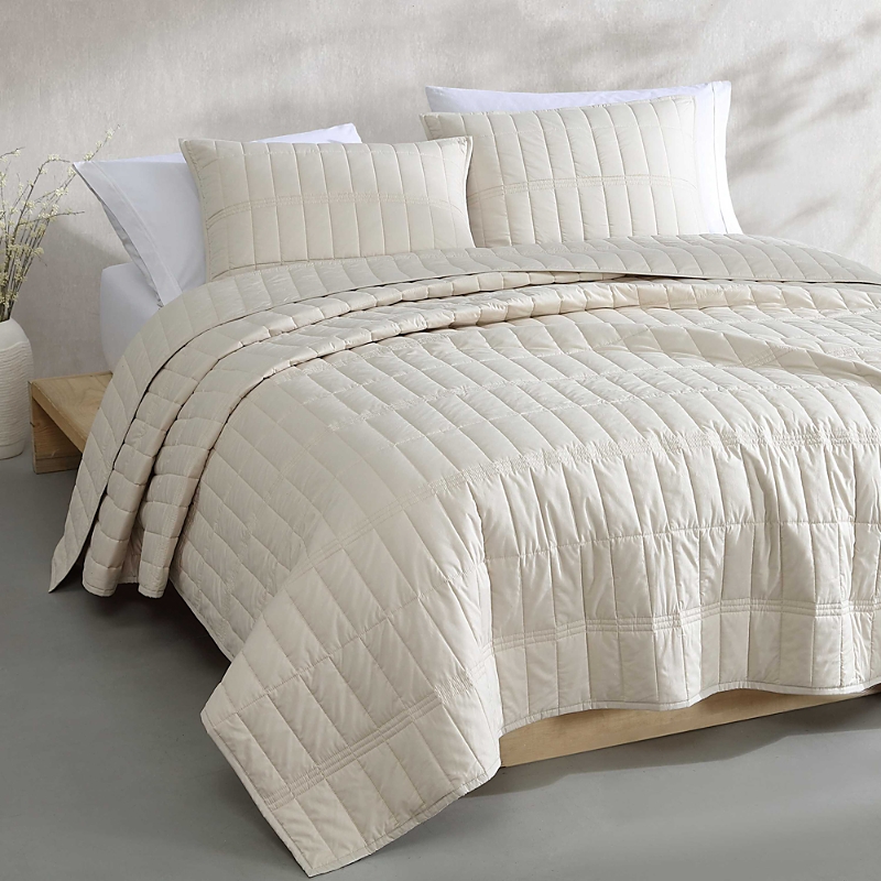Calvin Klein Washed Percale Solid 3 Piece Quilt Set, Twin In Neutral