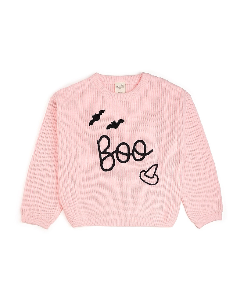 Sweet Wink Girls' Boo Bat Halloween Knit Sweater - Baby In Pink