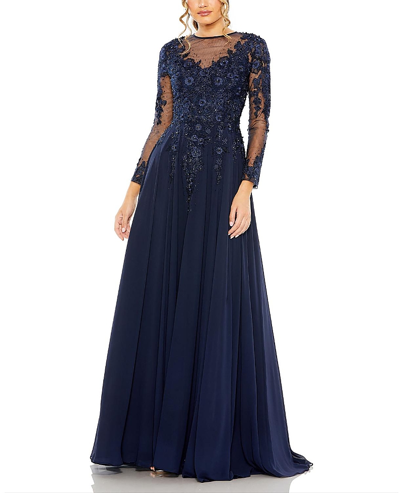 Mac Duggal Hand-embellished Lace Gown With Jeweled Embroidery In Blue