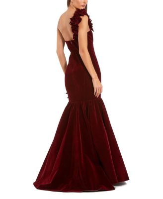  One Shoulder Velvet Trumpet Gown With Flowers