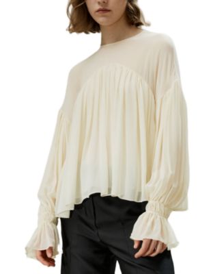 Sheer-Shoulder Ruffle Shirt