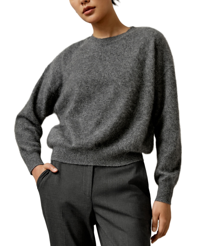 Lilysilk Classic Round Neck Cashmere Sweater For Women In Gray