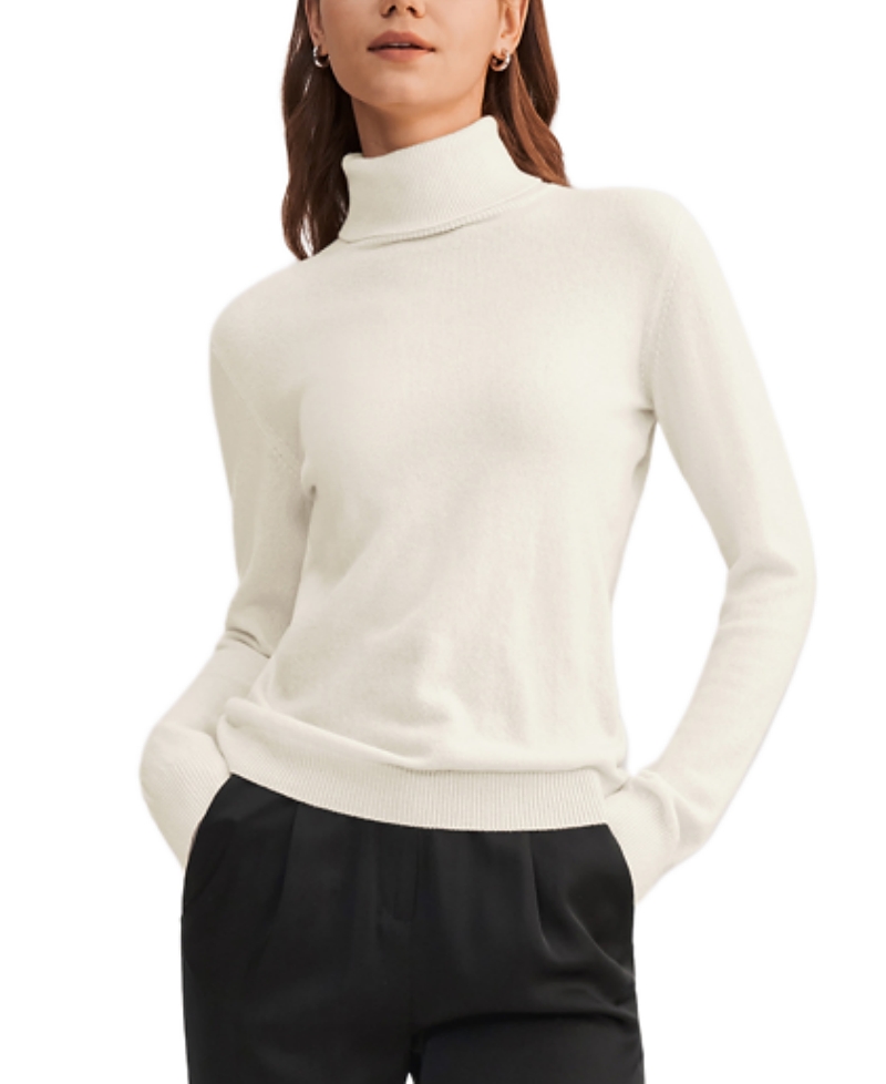 Lilysilk Pure Cashmere Turtleneck Sweater In White