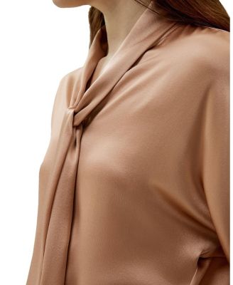 Bat Sleeve Silk Top with Adjustable Neck Tie