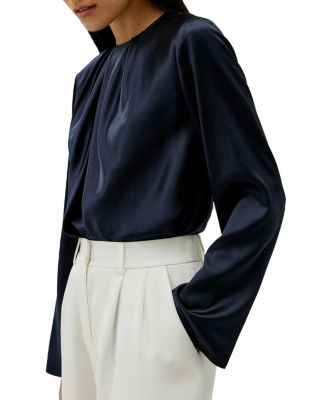 Silk Ruched-Neck Top