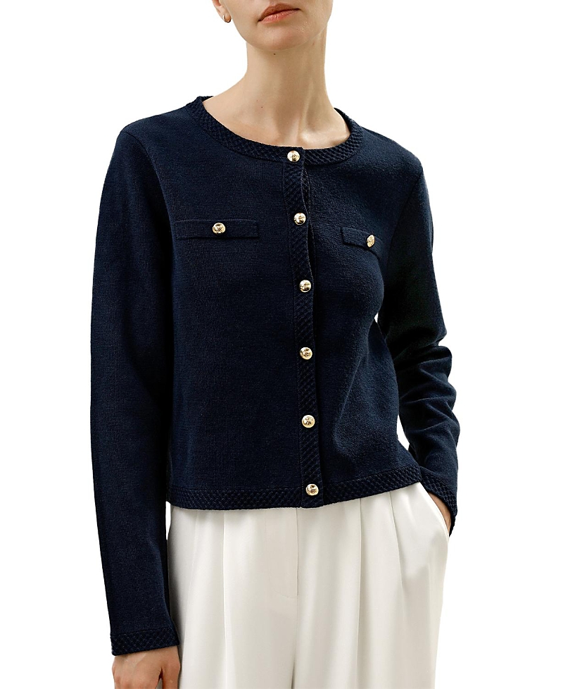 Lilysilk Merino Wool Golden Buttons Cardigan In Blue