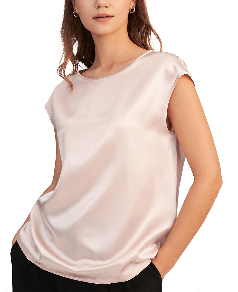Lilysilk Basic Cap Sleeves Silk Tee In Pink