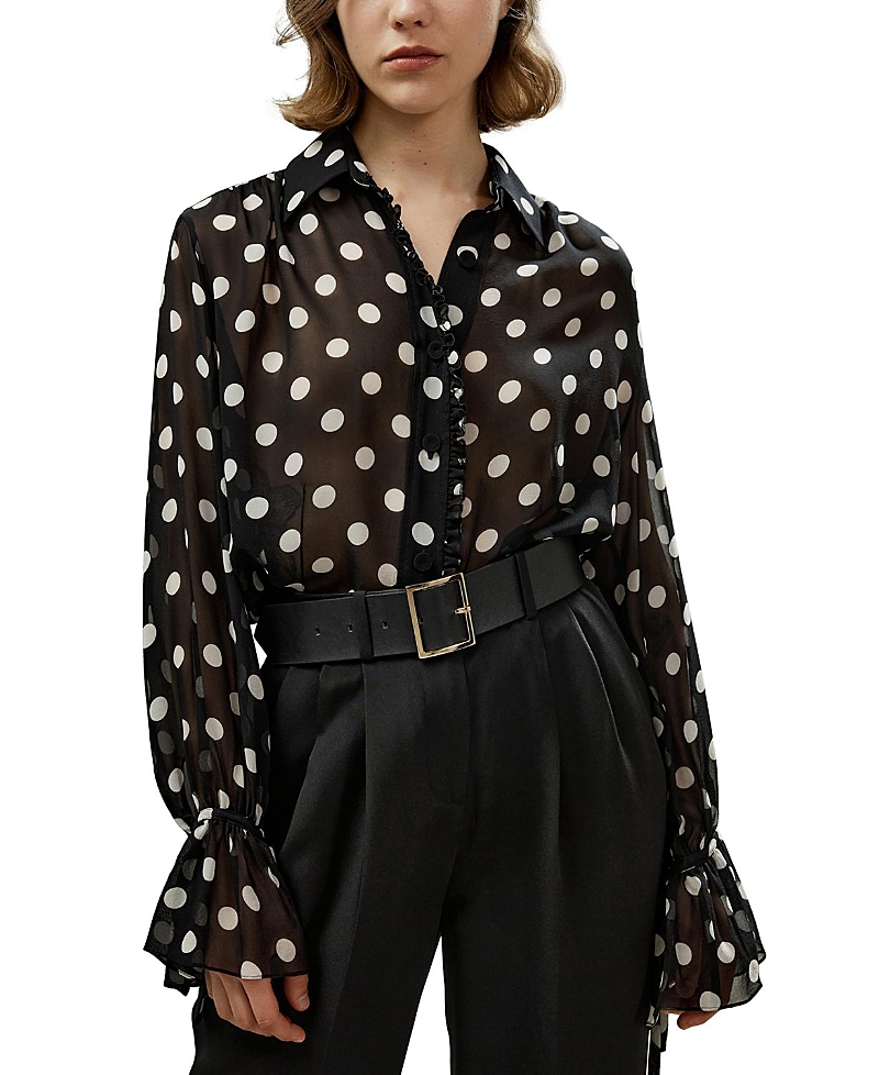Lilysilk Polka Dots Georgette Blouse In Black