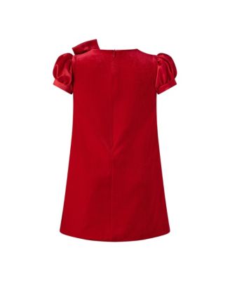 Girls' Red Satin Bow Velvet Dress - Little Kid, Big Kid