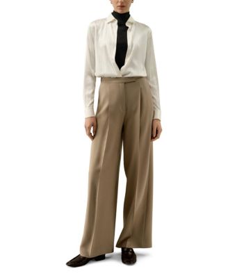 Silk-Wool Pleated Wide-Leg Trousers