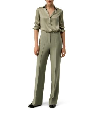 Silk-Wool Twill Flare Pants