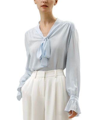 Silk V-Neck Ribbon Blouse