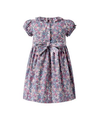 Girls' Gray Floral SS Smocked Dress - Little Kid, Big Kid