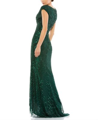  Cap Sleeve Sequined Evening Gown