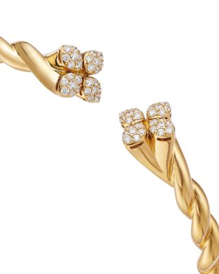 Diamond Twist Open Bangle Bracelet in 18K Yellow Gold, 0.63 tcw