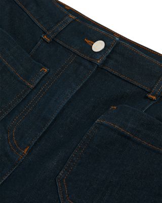 Petite Sakura Patch Pocket High Rise Flare Jeans in Dark Blue