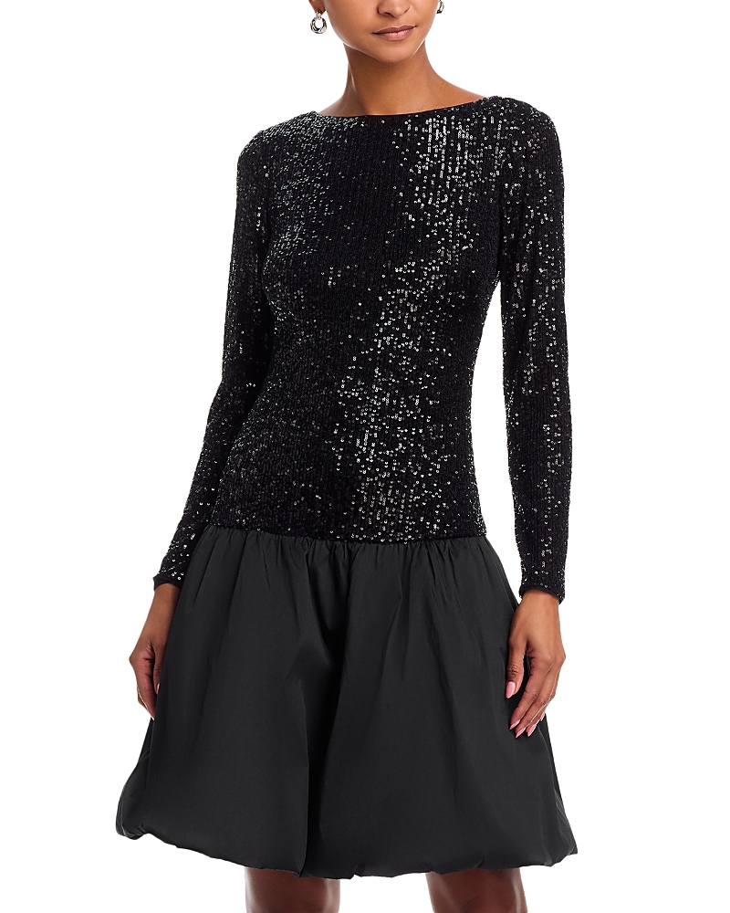 Eliza J Long Sleeve Boat Neck Combo Bubble Dress