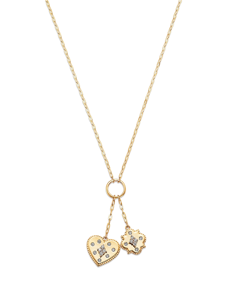 Bloomingdale's Fine Collection Diamond Heart & Clover Charm Necklace In 14k Yellow Gold, 0.25 Tcw In Gold