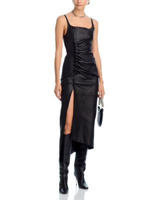 Leather Draped Asymmetric Dress