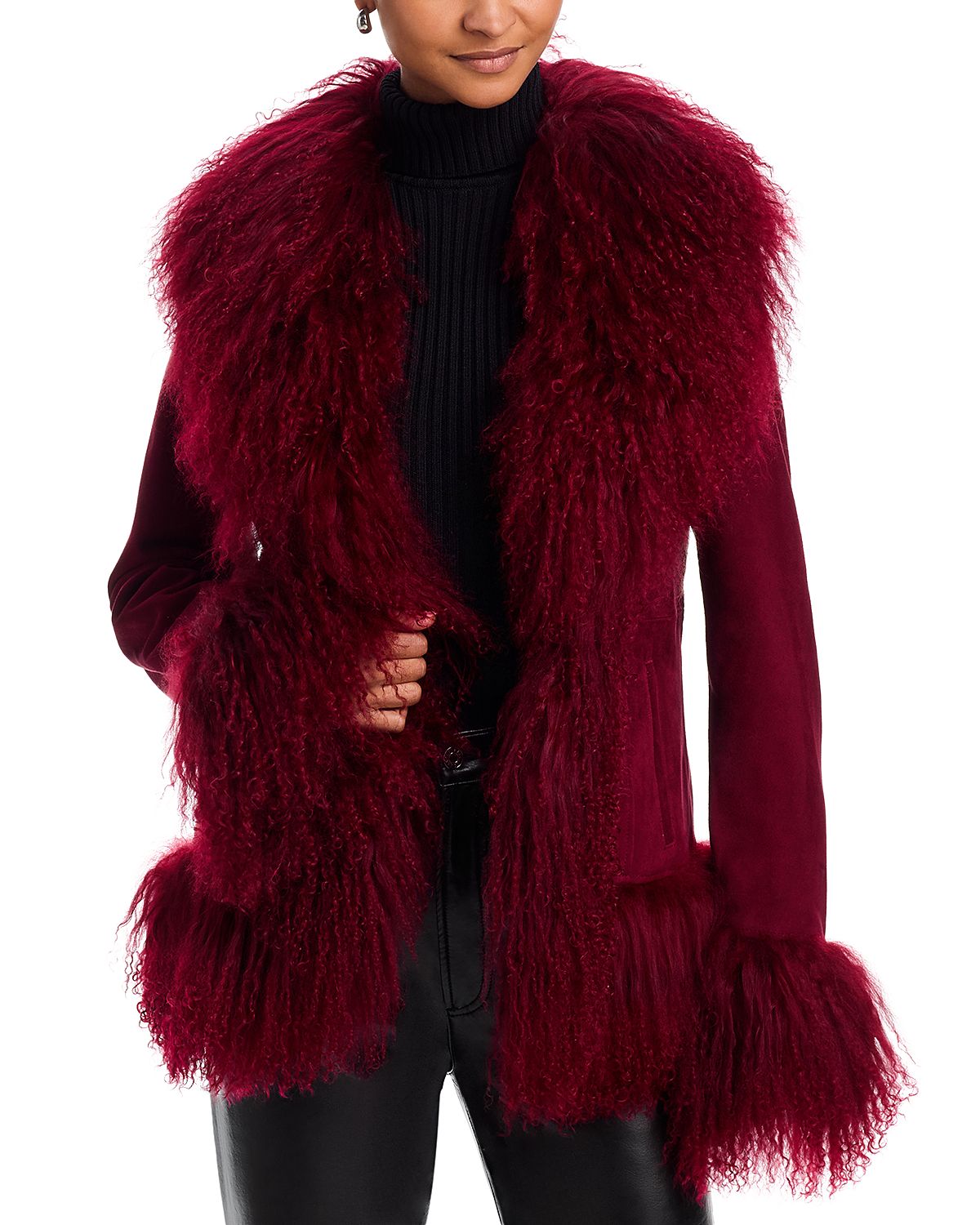 Susanna Chow Dorothy Suede & Shearling Trim Coat