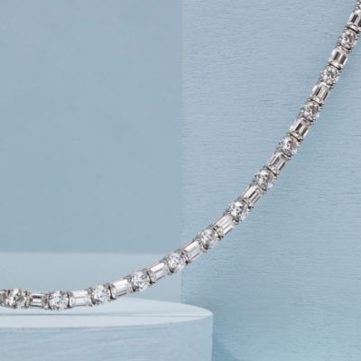  Mixed Shape Tennis Bracelet in 14K White Gold, 6.6ctw Emerald & Brilliant Round VRAI Created Lab Grown Diamonds
