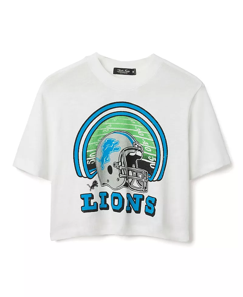 Junk Food Clothing Women's Nfl Detroit Lions Game Time Mock Neck Crop Tee