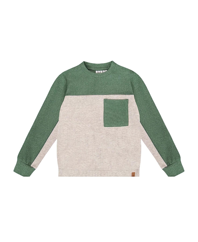 Deux Par Deux Long Sleeve Super Soft Brushed Jersey Top Color Block Heather In Neutral